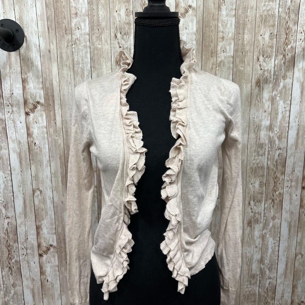 Moda International Cream‎ Ruffled Cardigan